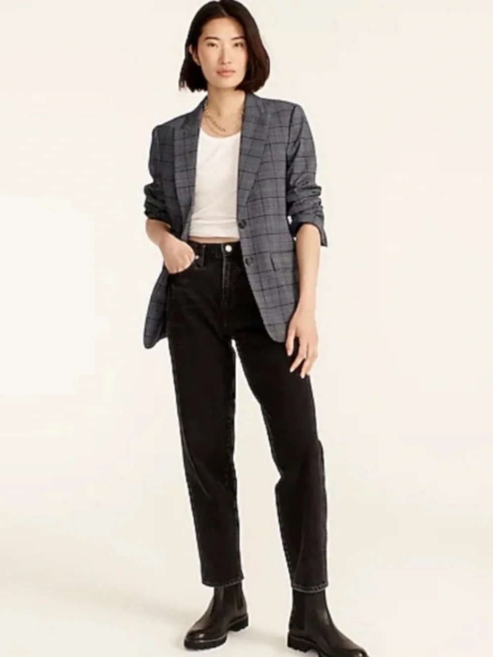J. Crew Sommerset Blazer Grey Plaid Italian Wool Jacket 6P *EUC*